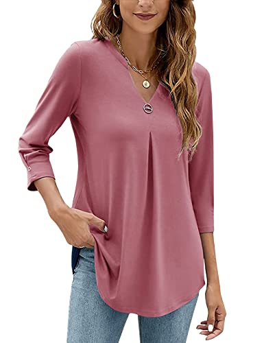 HANERDUN Damen Bluse V-Ausschnitt Elegant 3/4 Ärme Hemden Casual Shirt Flowy Longshirt Lässige Tops Women von HANERDUN