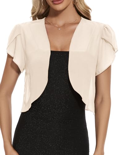 HANERDUN Damen Bolero Chiffon Festlich Kurze Ärmel Elegant Strickjacke Open Front Bolerojacke Schulterjacke Cardigan Leichte Shrug Top von HANERDUN