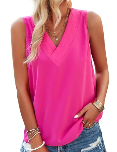 HANERDUN Damen Chiffon Tank Top Basic Einfarbig Lässig Oberteile Tops Sommer Weste Shirt Lässiges V-Ausschnitt Ärmellose Blusen von HANERDUN