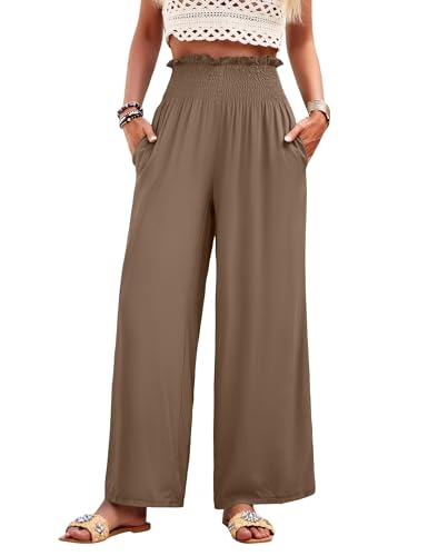 HANERDUN Damen Hosen Casual Leinen Locker Freizeithose atmungsaktiv und faltenfrei Palazzo Hose Weite Leg Hose Sommerhose Hohe Taille mit Taschen von HANERDUN