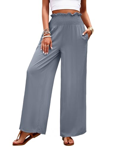 HANERDUN Damen Hosen Casual Leinen Locker Freizeithose atmungsaktiv und faltenfrei Palazzo Hose Weite Leg Hose Sommerhose Hohe Taille mit Taschen von HANERDUN