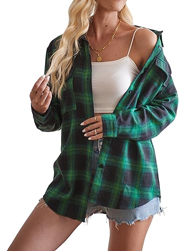 HANERDUN Damen Kariertes Bluse Langarm Flanell Karohemd Casual Button-down Hemdbluse für Frühling und Herbst von HANERDUN