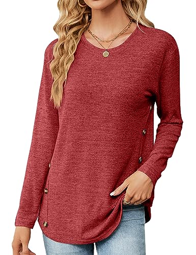 HANERDUN Damen Langarm Oberteil Casual Tops T-Shirt Basic Longshirt Rundhals Einfarbig Lose Bluse von HANERDUN
