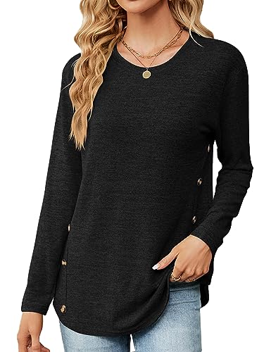 HANERDUN Damen Langarm Oberteil Casual Tops T-Shirt Basic Longshirt Rundhals Einfarbig Lose Bluse von HANERDUN