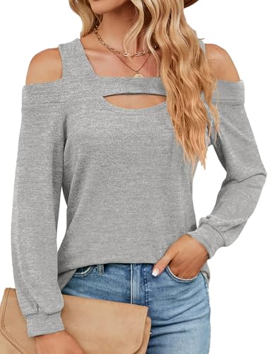 HANERDUN Damen Langarm Oberteil Casual Tops T-Shirt Basic Longshirt Trägerloses Einfarbig Lose Bluse für Herbst und Winter von HANERDUN