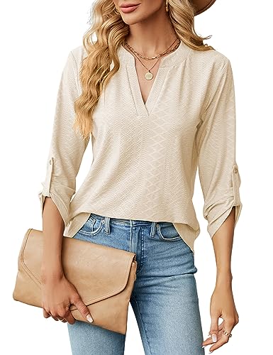 HANERDUN Damen Langarm V Ausschnitt Longshirt Oberteile Einfarbig Lässig Frühling Sommer und Herbst Alltagskleidung Bürokleidung von HANERDUN