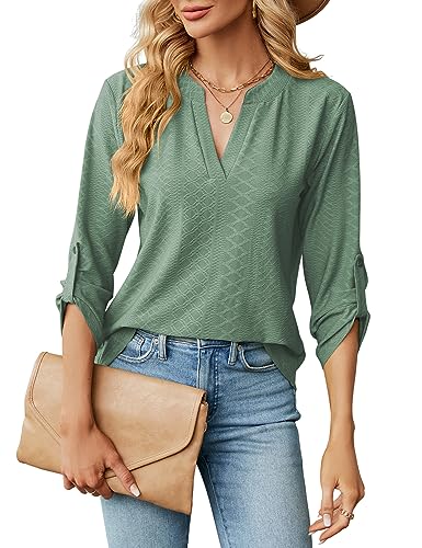 HANERDUN Damen Langarm V Ausschnitt Longshirt Oberteile Einfarbig Lässig Frühling Sommer und Herbst Alltagskleidung Bürokleidung von HANERDUN