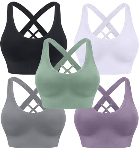 HANERDUN Damen Mittle Halt Sport BH Crossback Push up Yoga Bra Nahtlose Ohne Buegel mit Abnehmbaren Gepolstert für Fitness Lauf Joggen von HANERDUN