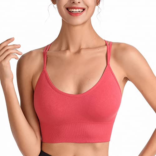 HANERDUN Damen Sport BH Yoga Bra mit Gepolstert Nahtlose Ohne Bügel und gibt Guten Halt Atmungsaktiv Riemchendesign und mittelstarkem für Fitness Lauf Joggen von HANERDUN