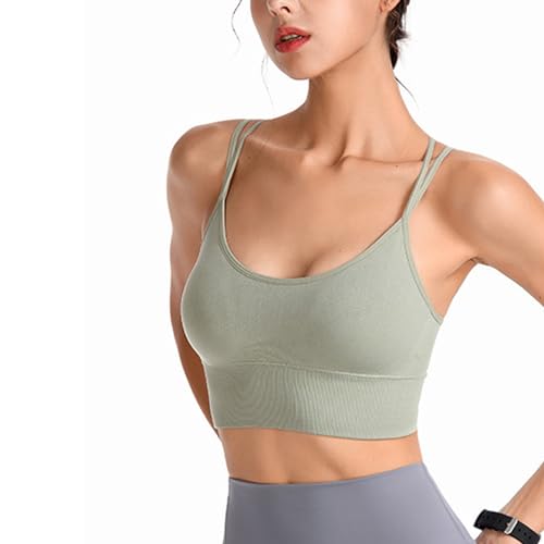 HANERDUN Damen Sport BH Yoga Bra mit Gepolstert Nahtlose Ohne Bügel und gibt Guten Halt Atmungsaktiv Riemchendesign und mittelstarkem für Fitness Lauf Joggen von HANERDUN