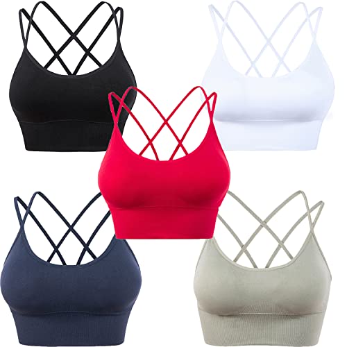 HANERDUN Damen Sport BH Yoga Bra mit Gepolstert Nahtlose Ohne Bügel und gibt Guten Halt Atmungsaktiv Riemchendesign und mittelstarkem für Fitness Lauf Joggen von HANERDUN