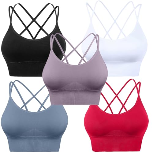 HANERDUN Damen Sport BH Yoga Bra mit Gepolstert Nahtlose Ohne Bügel und gibt Guten Halt Atmungsaktiv Riemchendesign und mittelstarkem für Fitness Lauf Joggen von HANERDUN