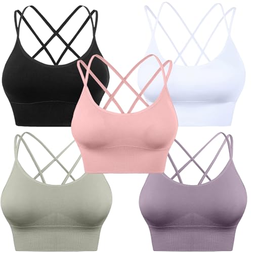 HANERDUN Damen Sport BH Yoga Bra mit Gepolstert Nahtlose Ohne Bügel und gibt Guten Halt Atmungsaktiv Riemchendesign und mittelstarkem für Fitness Lauf Joggen von HANERDUN