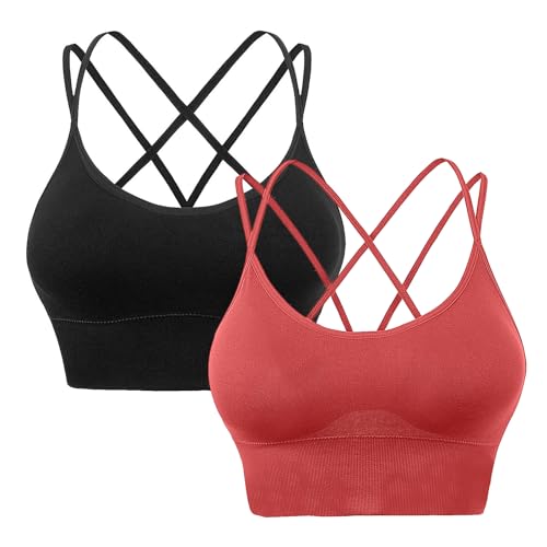 HANERDUN Damen Sport BH Yoga Bra mit Gepolstert Nahtlose Ohne Bügel und gibt Guten Halt Atmungsaktiv Riemchendesign und mittelstarkem für Fitness Lauf Joggen von HANERDUN