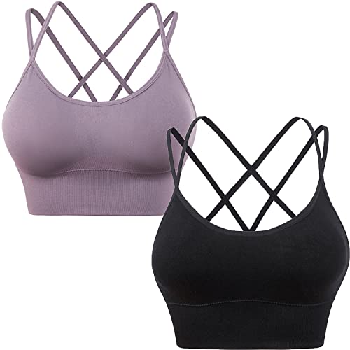 HANERDUN Damen Sport BH Yoga Bra mit Gepolstert Nahtlose Ohne Bügel und gibt Guten Halt Atmungsaktiv Riemchendesign und mittelstarkem für Fitness Lauf Joggen von HANERDUN