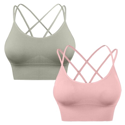 HANERDUN Damen Sport BH Yoga Bra mit Gepolstert Nahtlose Ohne Bügel und gibt Guten Halt Atmungsaktiv Riemchendesign und mittelstarkem für Fitness Lauf Joggen von HANERDUN