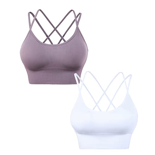 HANERDUN Damen Sport BH Yoga Bra mit Gepolstert Nahtlose Ohne Bügel und gibt Guten Halt Atmungsaktiv Riemchendesign und mittelstarkem für Fitness Lauf Joggen von HANERDUN