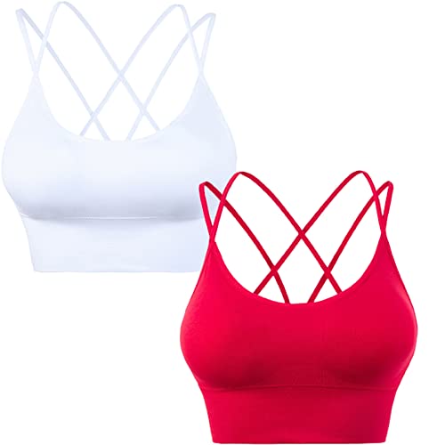 HANERDUN Damen Sport BH Yoga Bra mit Gepolstert Nahtlose Ohne Bügel und gibt Guten Halt Atmungsaktiv Riemchendesign und mittelstarkem für Fitness Lauf Joggen von HANERDUN