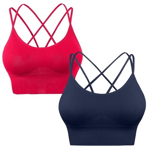 HANERDUN Damen Sport BH Yoga Bra mit Gepolstert Nahtlose Ohne Bügel und gibt Guten Halt Atmungsaktiv Riemchendesign und mittelstarkem für Fitness Lauf Joggen von HANERDUN