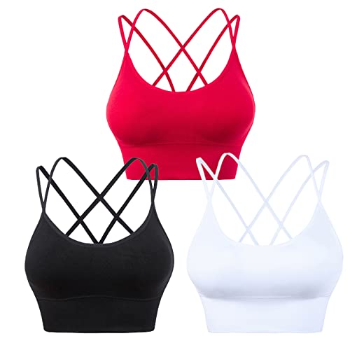 HANERDUN Damen Sport BH Yoga Bra mit Gepolstert Nahtlose Ohne Bügel und gibt Guten Halt Atmungsaktiv Riemchendesign und mittelstarkem für Fitness Lauf Joggen von HANERDUN