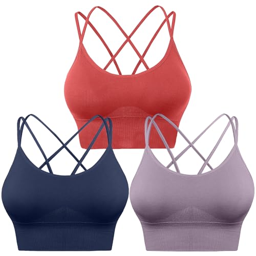 HANERDUN Damen Sport BH Yoga Bra mit Gepolstert Nahtlose Ohne Bügel und gibt Guten Halt Atmungsaktiv Riemchendesign und mittelstarkem für Fitness Lauf Joggen von HANERDUN