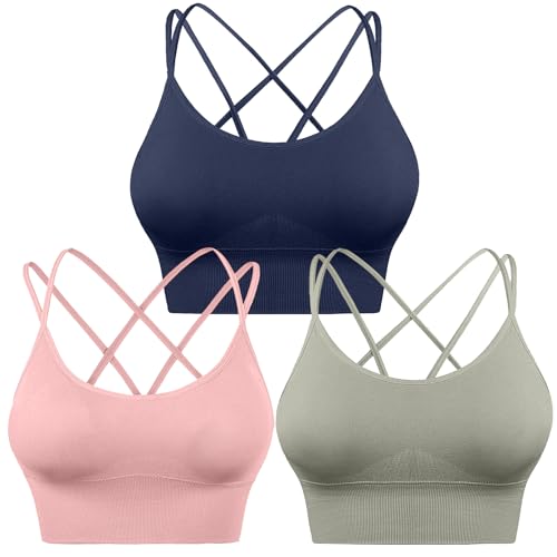 HANERDUN Damen Sport BH Yoga Bra mit Gepolstert Nahtlose Ohne Bügel und gibt Guten Halt Atmungsaktiv Riemchendesign und mittelstarkem für Fitness Lauf Joggen von HANERDUN