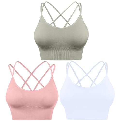 HANERDUN Damen Sport BH Yoga Bra mit Gepolstert Nahtlose Ohne Bügel und gibt Guten Halt Atmungsaktiv Riemchendesign und mittelstarkem für Fitness Lauf Joggen von HANERDUN