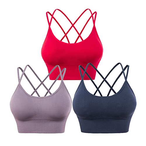 HANERDUN Damen Sport BH Yoga Bra mit Gepolstert Nahtlose Ohne Bügel und gibt Guten Halt Atmungsaktiv Riemchendesign und mittelstarkem für Fitness Lauf Joggen von HANERDUN