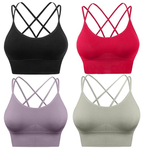 HANERDUN Damen Sport BH Yoga Bra mit Gepolstert Nahtlose Ohne Bügel und gibt Guten Halt Atmungsaktiv Riemchendesign und mittelstarkem für Fitness Lauf Joggen von HANERDUN