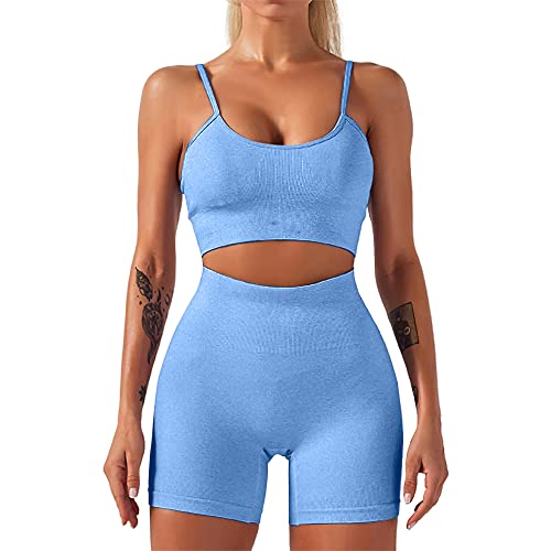 HANERDUN Damen Sportanzüge 2 Stücke Nahtlose Outfit Traingsanzug Jogginganzug Tiefem V und Leggings Bekleidungssets Yoga Outfit Freizeitanzug Sportswear von HANERDUN