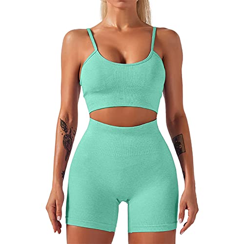 HANERDUN Damen Sportanzüge 2 Stücke Nahtlose Outfit Traingsanzug Jogginganzug Tiefem V und Leggings Bekleidungssets Yoga Outfit Freizeitanzug Sportswear von HANERDUN