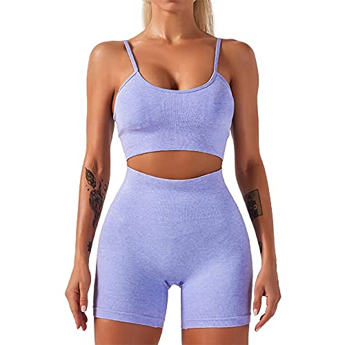 HANERDUN Damen Sportanzüge 2 Stücke Nahtlose Outfit Traingsanzug Jogginganzug Tiefem V und Leggings Bekleidungssets Yoga Outfit Freizeitanzug Sportswear von HANERDUN