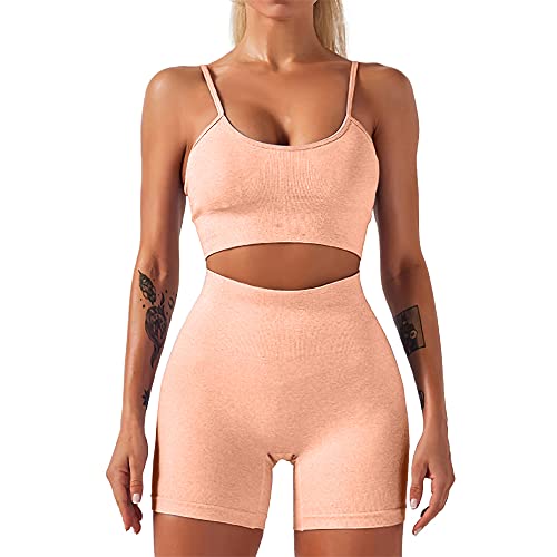 HANERDUN Damen Sportanzüge 2 Stücke Nahtlose Outfit Traingsanzug Jogginganzug Tiefem V und Leggings Bekleidungssets Yoga Outfit Freizeitanzug Sportswear von HANERDUN