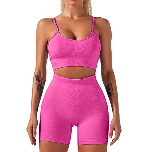 HANERDUN Damen Sportanzüge 2 Stücke Nahtlose Outfit Traingsanzug Jogginganzug Tiefem V und Leggings Bekleidungssets Yoga Outfit Freizeitanzug Sportswear von HANERDUN