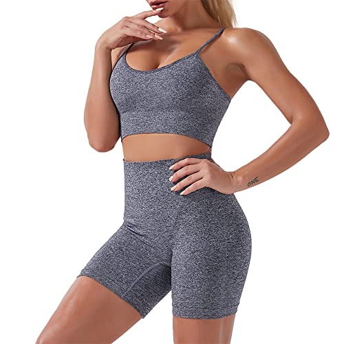 HANERDUN Damen Sportanzüge 2 Stücke Nahtlose Outfit Traingsanzug Jogginganzug Tiefem V und Leggings Bekleidungssets Yoga Outfit Freizeitanzug Sportswear von HANERDUN