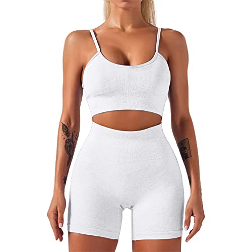 HANERDUN Damen Sportanzüge 2 Stücke Nahtlose Outfit Traingsanzug Jogginganzug Tiefem V und Leggings Bekleidungssets Yoga Outfit Freizeitanzug Sportswear von HANERDUN