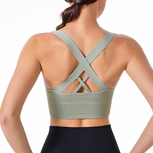 HANERDUN Damen Mittle Halt Sport BH Crossback Push up Yoga Bra Nahtlose Ohne Buegel mit Abnehmbaren Gepolstert für Fitness Lauf Joggen von HANERDUN