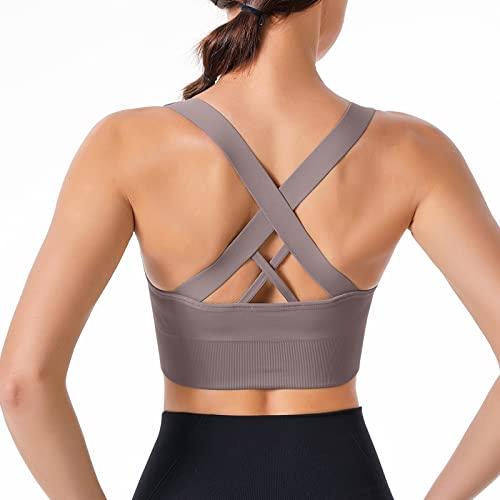 HANERDUN Damen Mittle Halt Sport BH Crossback Push up Yoga Bra Nahtlose Ohne Buegel mit Abnehmbaren Gepolstert für Fitness Lauf Joggen von HANERDUN