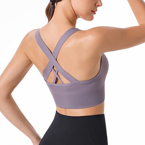 HANERDUN Damen Mittle Halt Sport BH Crossback Push up Yoga Bra Nahtlose Ohne Buegel mit Abnehmbaren Gepolstert für Fitness Lauf Joggen von HANERDUN