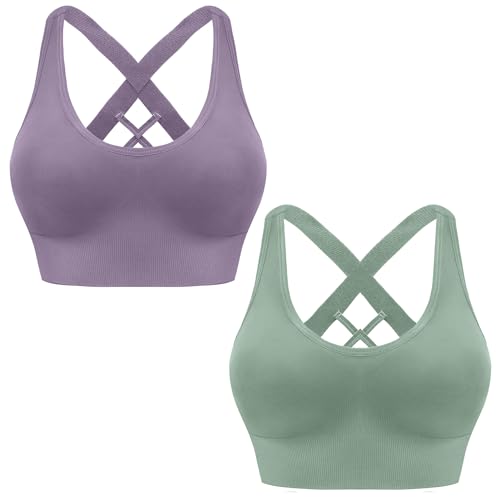 HANERDUN Damen Mittle Halt Sport BH Crossback Push up Yoga Bra Nahtlose Ohne Buegel mit Abnehmbaren Gepolstert für Fitness Lauf Joggen von HANERDUN