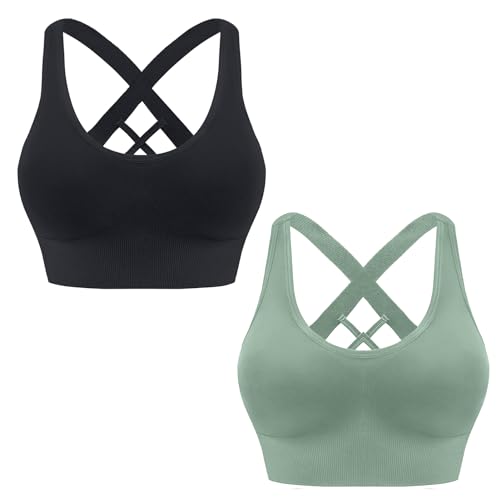 HANERDUN Damen Mittle Halt Sport BH Crossback Push up Yoga Bra Nahtlose Ohne Buegel mit Abnehmbaren Gepolstert für Fitness Lauf Joggen von HANERDUN