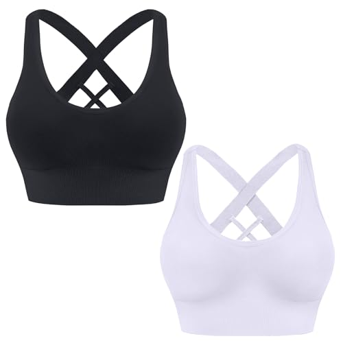 HANERDUN Damen Mittle Halt Sport BH Crossback Push up Yoga Bra Nahtlose Ohne Buegel mit Abnehmbaren Gepolstert für Fitness Lauf Joggen von HANERDUN