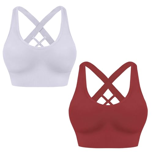 HANERDUN Damen Mittle Halt Sport BH Crossback Push up Yoga Bra Nahtlose Ohne Buegel mit Abnehmbaren Gepolstert für Fitness Lauf Joggen von HANERDUN