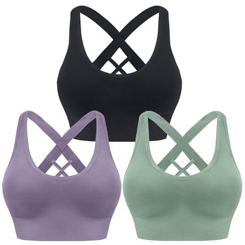 HANERDUN Damen Mittle Halt Sport BH Crossback Push up Yoga Bra Nahtlose Ohne Buegel mit Abnehmbaren Gepolstert für Fitness Lauf Joggen von HANERDUN