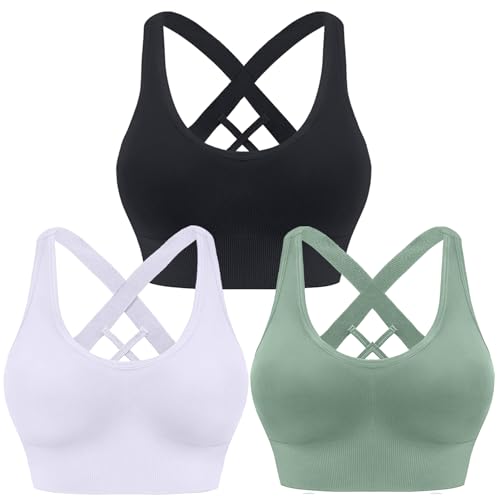 HANERDUN Damen Mittle Halt Sport BH Crossback Push up Yoga Bra Nahtlose Ohne Buegel mit Abnehmbaren Gepolstert für Fitness Lauf Joggen von HANERDUN