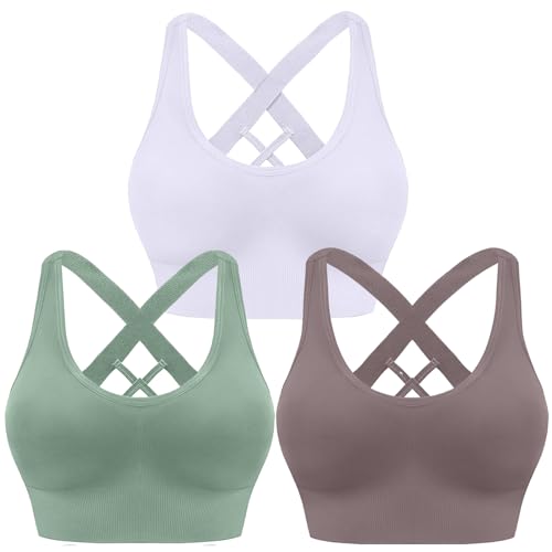 HANERDUN Damen Mittle Halt Sport BH Crossback Push up Yoga Bra Nahtlose Ohne Buegel mit Abnehmbaren Gepolstert für Fitness Lauf Joggen von HANERDUN