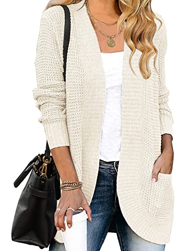 HANERDUN Damen Strickjacke Langarm Gestrickte Cardigan High Stretchy Strickcardigan Open Front Sweater Herbst Winter mit Taschen von HANERDUN