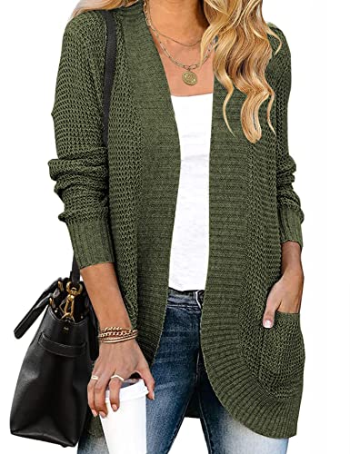 HANERDUN Damen Strickjacke Langarm Gestrickte Cardigan High Stretchy Strickcardigan Open Front Sweater Herbst Winter mit Taschen von HANERDUN
