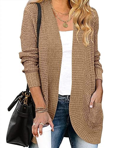 HANERDUN Damen Strickjacke Langarm Gestrickte Cardigan High Stretchy Strickcardigan Open Front Sweater Herbst Winter mit Taschen von HANERDUN