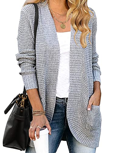 HANERDUN Damen Strickjacke Langarm Gestrickte Cardigan High Stretchy Strickcardigan Open Front Sweater Herbst Winter mit Taschen von HANERDUN